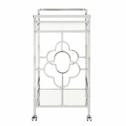 Top 10 🧨 INSPIRE Q Metal Floral Bar Cart With Mirror Bottom And Glass Top In Chrome 🌟 -Guest Chairs Sales 2550614 4 L