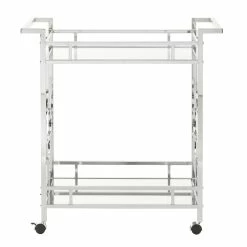 Top 10 🧨 INSPIRE Q Metal Floral Bar Cart With Mirror Bottom And Glass Top In Chrome 🌟 -Guest Chairs Sales 2550614 5 L