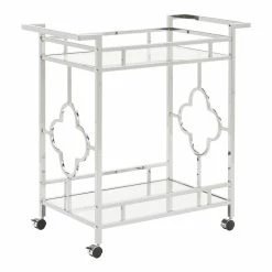 Top 10 🧨 INSPIRE Q Metal Floral Bar Cart With Mirror Bottom And Glass Top In Chrome 🌟