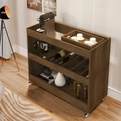 Deals ❤️ Boahaus Rhyl 5-Rack Modern Wood Bar Cart With Lockable Casters In Dark Brown 🔔 -Guest Chairs Sales 2552988 3 L