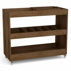Deals ❤️ Boahaus Rhyl 5-Rack Modern Wood Bar Cart With Lockable Casters In Dark Brown 🔔