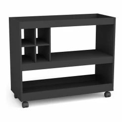 New 🛒 Boahaus Swansea 4-Rack Modern Wood Bar Cart With Lockable Casters In Black 🤩
