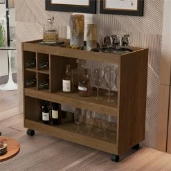 Discount ❤️ Boahaus Swansea 4-Rack Modern Wood Bar Cart With Lockable Casters In Dark Brown 😍 -Guest Chairs Sales 2552990 2 L