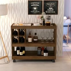 Discount ❤️ Boahaus Swansea 4-Rack Modern Wood Bar Cart With Lockable Casters In Dark Brown 😍 -Guest Chairs Sales 2552990 3 L