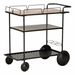 Brand new 🌟 Baxton Studio Huntley Walnut Brown Wood And Black Metal Mobile Wine Cart 🌟