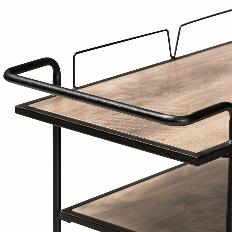 Brand new π Baxton Studio Huntley Walnut Brown Wood And Black Metal Mobile Wine Cart π 4 Brand new π Baxton Studio Huntley Walnut Brown Wood And Black Metal Mobile Wine Cart π - Image 4