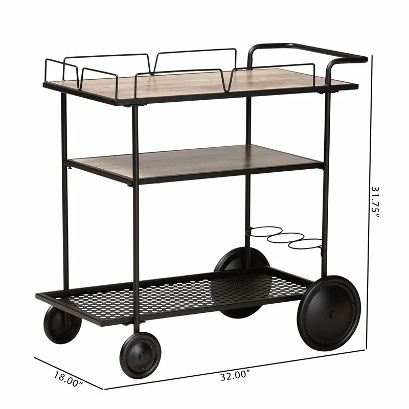 Brand new π Baxton Studio Huntley Walnut Brown Wood And Black Metal Mobile Wine Cart π 9 Brand new π Baxton Studio Huntley Walnut Brown Wood And Black Metal Mobile Wine Cart π - Image 9