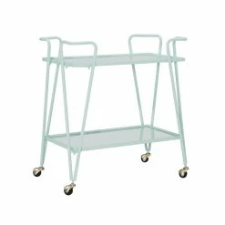 Promo 🤩 Allora Mid-Century Modern Metal And Mirorred Bar Cart In Mint Green 🔔