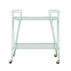 Promo 🤩 Allora Mid-Century Modern Metal And Mirorred Bar Cart In Mint Green 🔔 -Guest Chairs Sales 2571778 2 L