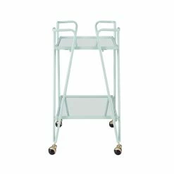 Promo 🤩 Allora Mid-Century Modern Metal And Mirorred Bar Cart In Mint Green 🔔 -Guest Chairs Sales 2571778 3 L
