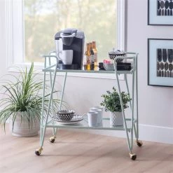 Promo 🤩 Allora Mid-Century Modern Metal And Mirorred Bar Cart In Mint Green 🔔 -Guest Chairs Sales 2571778 7 L