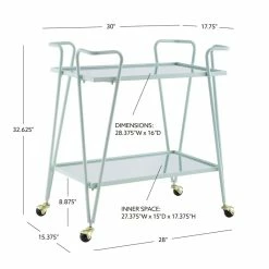 Promo 🤩 Allora Mid-Century Modern Metal And Mirorred Bar Cart In Mint Green 🔔 -Guest Chairs Sales 2571778 8 L