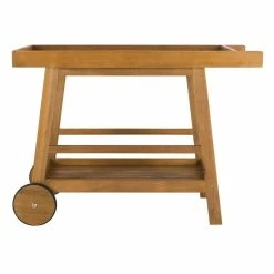 Best Sale 🛒 Safavieh Renzo Eucalyptus Wood Indoor/Outdoor Bar Cart In Teak Natural 🔔 -Guest Chairs Sales 2574111 2 L