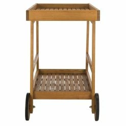 Best Sale 🛒 Safavieh Renzo Eucalyptus Wood Indoor/Outdoor Bar Cart In Teak Natural 🔔 -Guest Chairs Sales 2574111 3 L