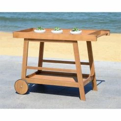 Best Sale 🛒 Safavieh Renzo Eucalyptus Wood Indoor/Outdoor Bar Cart In Teak Natural 🔔 -Guest Chairs Sales 2574111 8 L