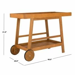 Best Sale 🛒 Safavieh Renzo Eucalyptus Wood Indoor/Outdoor Bar Cart In Teak Natural 🔔 -Guest Chairs Sales 2574111 9 L