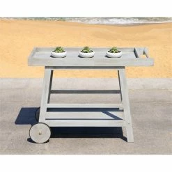 Coupon 🥰 Safavieh Renzo Eucalyptus Wood Indoor/Outdoor Bar Cart In Gray 🧨 -Guest Chairs Sales 2574112 8 L