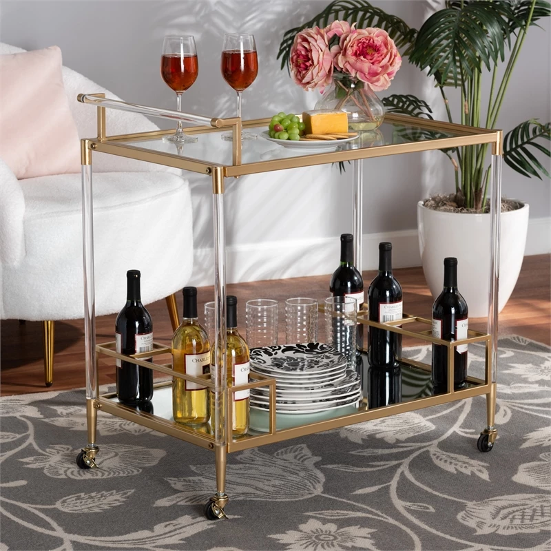 Cheap π₯ Baxton Studio Rosalina Gold Metal And Mirrored Glass Wine Cart π€© 6 Cheap π₯ Baxton Studio Rosalina Gold Metal And Mirrored Glass Wine Cart π€© - Image 6