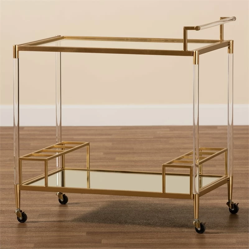 Cheap π₯ Baxton Studio Rosalina Gold Metal And Mirrored Glass Wine Cart π€© 7 Cheap π₯ Baxton Studio Rosalina Gold Metal And Mirrored Glass Wine Cart π€© - Image 7