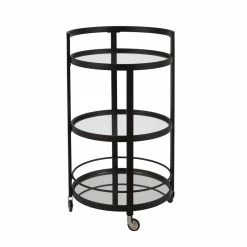Best Sale 🤩 Maklaine Contemporary 21" Glam Mirrored Glass Round Bar Cart In Black/Bronze 🧨 -Guest Chairs Sales 2575373 2 L