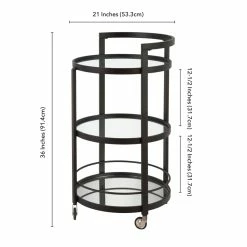 Best Sale 🤩 Maklaine Contemporary 21" Glam Mirrored Glass Round Bar Cart In Black/Bronze 🧨 -Guest Chairs Sales 2575373 4 L
