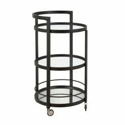 Best Sale π€© Maklaine Contemporary 21" Glam Mirrored Glass Round Bar Cart In Black/Bronze π§¨