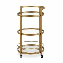 Cheapest 🌟 Maklaine Contemporary 21" Glam Mirrored Glass Round Bar Cart In Brass Finish 💯 -Guest Chairs Sales 2575379 2 L
