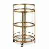 Cheapest 🌟 Maklaine Contemporary 21" Glam Mirrored Glass Round Bar Cart In Brass Finish 💯