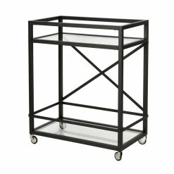 Budget 😀 Maklaine Contemporary 36" X-Accent Metal Bar Cart In Black/Bronze 🛒 -Guest Chairs Sales 2575393 10 L