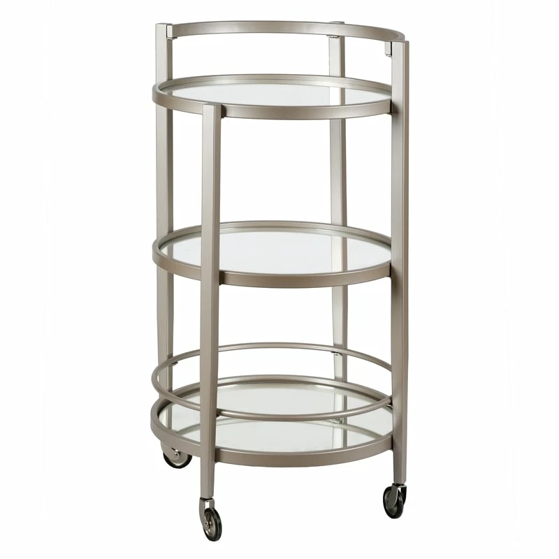 Flash Sale π Maklaine Contemporary 21" Glam Mirrored Glass Round Bar Cart In Nickel Finish π₯° 3 Flash Sale π Maklaine Contemporary 21" Glam Mirrored Glass Round Bar Cart In Nickel Finish π₯° - Image 3
