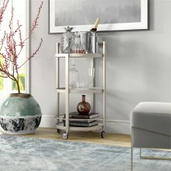 Flash Sale π Maklaine Contemporary 21" Glam Mirrored Glass Round Bar Cart In Nickel Finish π₯° 9 Flash Sale π Maklaine Contemporary 21" Glam Mirrored Glass Round Bar Cart In Nickel Finish π₯° -Guest Chairs Sales 2575418 5 L