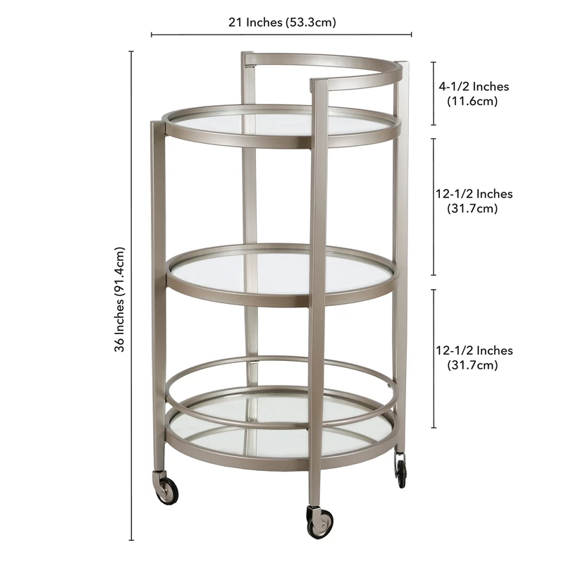 Flash Sale π Maklaine Contemporary 21" Glam Mirrored Glass Round Bar Cart In Nickel Finish π₯° 5 Flash Sale π Maklaine Contemporary 21" Glam Mirrored Glass Round Bar Cart In Nickel Finish π₯° - Image 5