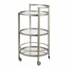 Flash Sale 🌟 Maklaine Contemporary 21" Glam Mirrored Glass Round Bar Cart In Nickel Finish 🥰