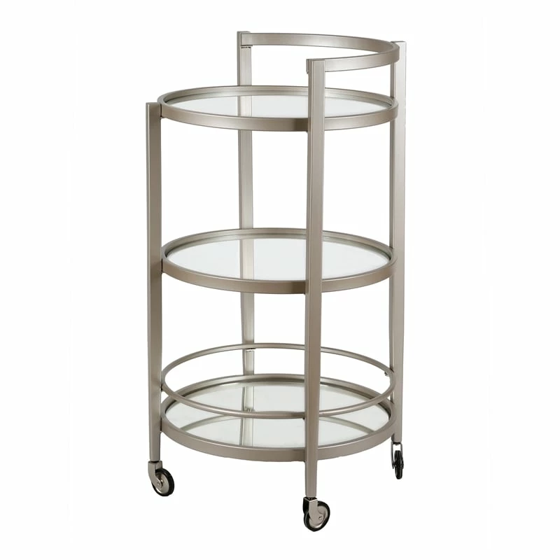 Flash Sale π Maklaine Contemporary 21" Glam Mirrored Glass Round Bar Cart In Nickel Finish π₯° 1 Flash Sale π Maklaine Contemporary 21" Glam Mirrored Glass Round Bar Cart In Nickel Finish π₯°