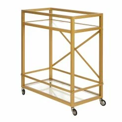Discount 🥰 Maklaine Contemporary 36" X-Accent Metal Bar Cart In Brass Finish 👍 -Guest Chairs Sales 2575419 4 L
