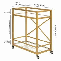 Discount 🥰 Maklaine Contemporary 36" X-Accent Metal Bar Cart In Brass Finish 👍 -Guest Chairs Sales 2575419 7 L