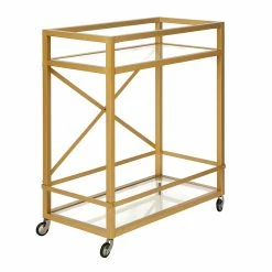 Discount π₯° Maklaine Contemporary 36" X-Accent Metal Bar Cart In Brass Finish π