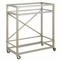 Best Pirce 🎁 Maklaine Contemporary 30" Metal Bar Cart In Satin Nickel 👏