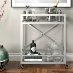 Best Pirce ๐ Maklaine Contemporary 30" Metal Bar Cart In Satin Nickel ๐ 15 Best Pirce ๐ Maklaine Contemporary 30" Metal Bar Cart In Satin Nickel ๐ -Guest Chairs Sales 2575469 8 L