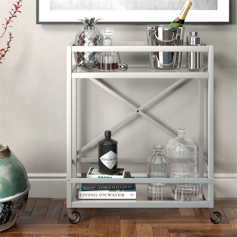 Best Pirce ๐ Maklaine Contemporary 30" Metal Bar Cart In Satin Nickel ๐ 8 Best Pirce ๐ Maklaine Contemporary 30" Metal Bar Cart In Satin Nickel ๐ - Image 8
