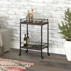 Top 10 ✔️ Maklaine Contemporary 23.5" Steel Bar Cart In Brown 👏 -Guest Chairs Sales 2575554 2 L