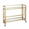 Buy 🌟 Pemberly Row Contemporary 2-Shelf Metal X-Accent Bar Cart Brass Finish 🤩