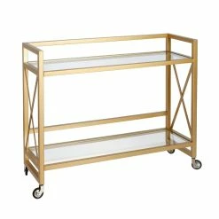 Buy 🌟 Pemberly Row Contemporary 2-Shelf Metal X-Accent Bar Cart Brass Finish 🤩