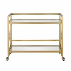 Buy 🌟 Pemberly Row Contemporary 2-Shelf Metal X-Accent Bar Cart Brass Finish 🤩 -Guest Chairs Sales 2575709 3 L
