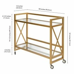 Buy 🌟 Pemberly Row Contemporary 2-Shelf Metal X-Accent Bar Cart Brass Finish 🤩 -Guest Chairs Sales 2575709 5 L