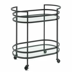 Deals ✔️ Allora Modern Metal Bar Cart With 2 Tempered Glass Shelves In Matte Black 🤩