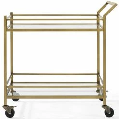 Cheap 🥰 Bowery Hill 2 Tier Glass Top Bar Cart In Antique Gold Finish 🥰 -Guest Chairs Sales 2576059 2 L