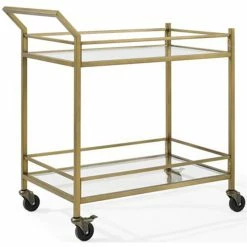 Cheap 🥰 Bowery Hill 2 Tier Glass Top Bar Cart In Antique Gold Finish 🥰 -Guest Chairs Sales 2576059 3 L
