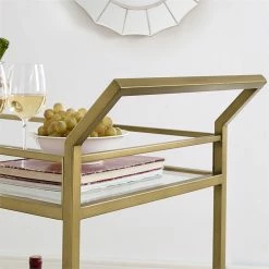 Cheap 🥰 Bowery Hill 2 Tier Glass Top Bar Cart In Antique Gold Finish 🥰 -Guest Chairs Sales 2576059 5 L