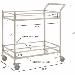 Cheap 🥰 Bowery Hill 2 Tier Glass Top Bar Cart In Antique Gold Finish 🥰 -Guest Chairs Sales 2576059 7 L